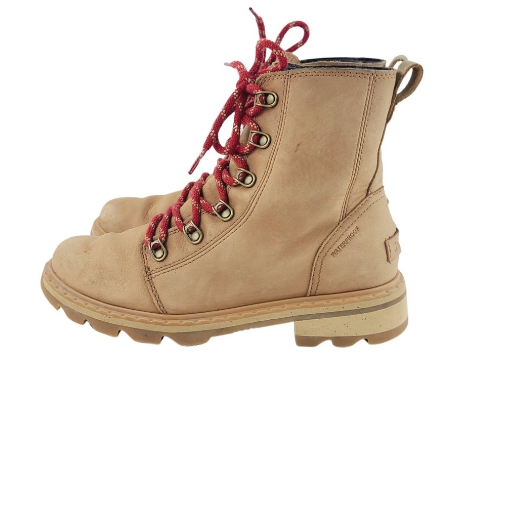 Sorel, Winter / Outdoor / Workwear Boots, Women's, Size 7, Tan Leather Red Laces